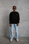 Erkek Oversize Sweatshirt – Siyah Renk  Ön Ve Sırt Baskılı, Üç İplik İçi Pamuklu Kumaş, Rahat Kalıp, Ribanalı Kışlık Sweat  Winagain Polizei Serisi - Siyah