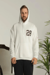 Erkek Oversize Üç İplik Kapüşonlu Sweatshirt –sırt Ve Ön Baskılı, Kanguru Cepli, Rahat Kalıp Maskot Desenli Model - Siyah Beyaz