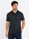 Erkek Pike Kumaş Çizgili Polo Yaka Tişört Kısa Kol Yazlık T-shirt - Siyah