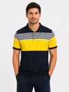 Erkek Pike Kumaş Çizgili Polo Yaka Tişört Kısa Kol Yazlık T-shirt - Lacivert