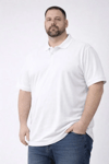 Erkek Pike Kumaş Düğmeli Yaka Battal Büyük Beden Günlük Kısa Kol Tişört T-shirt - Beyaz
