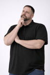 Erkek Pike Kumaş Düğmeli Yaka Battal Büyük Beden Günlük Kısa Kol Tişört T-shirt - Siyah