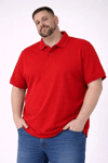 Erkek Pike Kumaş Düğmeli Yaka Battal Büyük Beden Günlük Kısa Kol Tişört T-shirt - Kırmızı