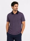 Erkek Pike Kumaş Gül Kurusu Çizgili Polo Yaka Tişört Kısa Kol T-shirt - Siyah