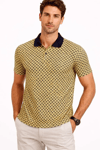 Erkek Pike Kumaş Polo Yaka Desenli Tişört Kısa Kol Yazlık T-shirt - Sarı