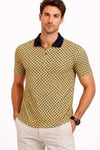 Erkek Pike Kumaş Polo Yaka Desenli Tişört Kısa Kol Yazlık T-shirt - Sarı