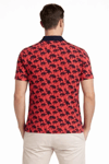 Erkek Pike Kumaş Polo Yaka Palmiye Desenli Tişört Kısa Kol Yazlık T-shirt - Kırmızı
