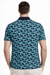 Erkek Pike Kumaş Polo Yaka Palmiye Desenli Tişört Kısa Kol Yazlık T-shirt - Turkuaz