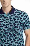 Erkek Pike Kumaş Polo Yaka Palmiye Desenli Tişört Kısa Kol Yazlık T-shirt - Turkuaz