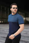 Erkek Renk Bloklu Bisiklet Yaka Kısa Kollu Triko Tişört