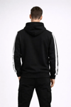 Erkek Şeritli Kapüşonlu Sweatshirt Oversize 3 Iplik Pamuklu - Siyah