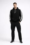Erkek Şeritli Kapüşonlu Sweatshirt Oversize 3 Iplik Pamuklu - Siyah