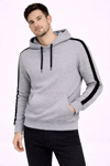 Erkek Şeritli Kapüşonlu Sweatshirt Oversize 3 Iplik Pamuklu - Gri