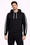 Erkek Şeritli Kapüşonlu Sweatshirt Oversize 3 Iplik Pamuklu - Siyah