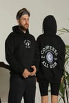 Erkek Sırt Baskılı Oversize Üç İplik Kapüşonlu Hoodie Sweatshirt - Siyah