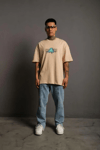 Erkek Sırt Baskılı t-shirt - Bej