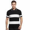 Erkek T-shirt Çizgili Triko Dokuma Kumaş Polo Yaka Yarım Fermuarlı Regular Kalıp Tişört - Siyah