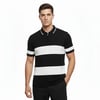 Erkek T-shirt Çizgili Triko Dokuma Kumaş Polo Yaka Yarım Fermuarlı Regular Kalıp Tişört - Siyah