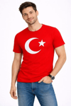 Erkek T-shirt Kısa Kol Bisiklet Yaka Ay Yıldız Bayrak Baskılı Tişört - Kırmızı