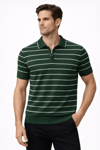 Erkek Triko Polo Yaka Fermuarlı Çizgili Tişört T-shirt Yazlık Şık - Yeşil