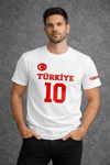 Erkek Türkiye Ay Yıldız Baskılı 10 Numara Forma Tişört Taraftar T-shirt - Beyaz