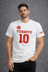 Erkek Türkiye Ay Yıldız Baskılı 10 Numara Forma Tişört Taraftar T-shirt - Beyaz