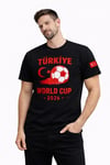 Erkek Türkiye World Cup 2026 Baskılı Tişört Futbol Temalı Forma T-shirt - Siyah