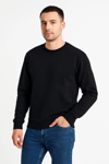 Erkek Üç İplik Düz Bisiklet Yaka Sweatshirt - Siyah