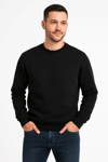 Erkek Üç İplik Düz Bisiklet Yaka Sweatshirt - Siyah