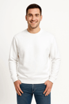 Erkek Üç İplik Düz Bisiklet Yaka Sweatshirt - Beyaz