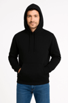Erkek Üç İplik Kapüşonlu Kanguru Cepli Sweatshirt Hoodie - Siyah