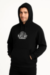 Erkek Üç İplik Kapüşonlu Ön Ve Arka Baskılı Sweatshirt Hoodie - Siyah