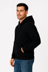 Erkek Üç İplik Kapüşonlu Tam Fermuarlı Kanguru Çepli Sweatshirt Hoodie - Siyah