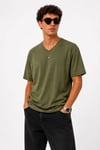 Erkek V Yaka Basic Tişört Kısa Kol Yazlık Regular Fit T-shirt - Haki