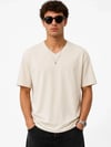 Erkek V Yaka Basic Tişört Kısa Kol Yazlık Regular Fit T-shirt - Bej