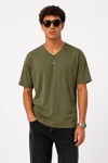 Erkek V Yaka Basic Tişört Kısa Kol Yazlık Regular Fit T-shirt - Haki