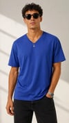 Erkek V Yaka Basic Tişört Kısa Kol Yazlık Regular Fit T-shirt - Saks Mavisi