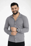 Erkek Waffle Kumaş Uzun Kollu Düğmeli Açık Yaka Regular Fit Gömlek - Füme