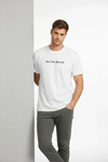 Erkek Wafıl Kumaş Tişört Regular Kalıp Bisiklet Yaka Baskılı Günlük Basic T-shirt - Beyaz