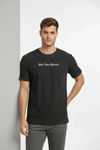 Erkek Wafıl Kumaş Tişört Regular Kalıp Bisiklet Yaka Baskılı Günlük Basic T-shirt - Siyah