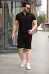 Erkek Yakalı Fermuarlı T-shirt Şort Ikili Takım