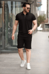 Erkek Yakalı Fermuarlı T-shirt Şort Ikili Takım