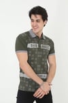 Erkek Yakalı Slim Fit Baskılı T-shirt - Haki