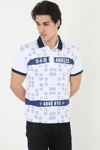 Erkek Yakalı Slim Fit Baskılı T-shirt - Beyaz