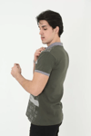 Erkek Yakalı Slim Fit Baskılı T-shirt - Haki
