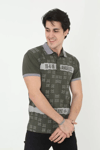 Erkek Yakalı Slim Fit Baskılı T-shirt - Haki