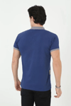 Erkek Yakalı Slim Fit Baskılı T-shirt - Mavi