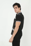 Erkek Yakalı Slim Fit Baskılı T-shirt - Siyah