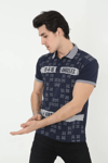 Erkek Yakalı Slim Fit Baskılı T-shirt - Lacivert
