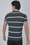 Erkek Yakalı Slim Fit Dokuma Çizgili T-shirt - Haki